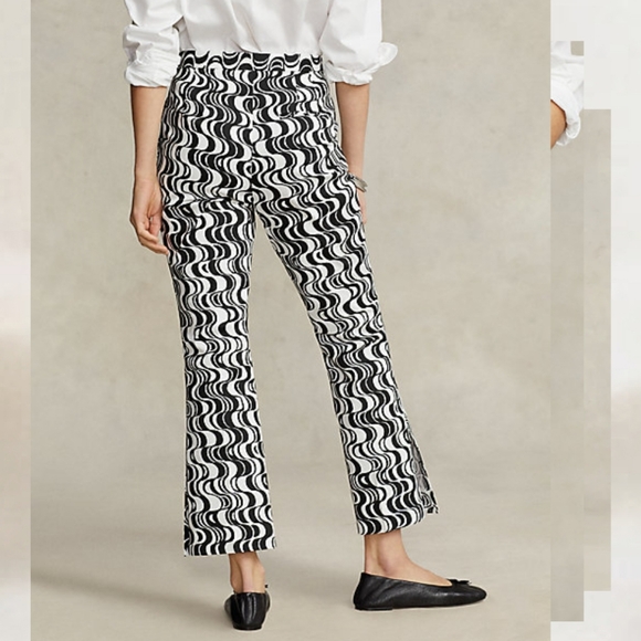 POLO RALPH LAUREN NEW GRAPHIC MOTIF SATEEN KICK FLARE PANT SEXY GROOVY ROCKSTAR - Picture 4 of 9